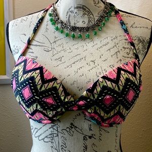 Xhilaration Bikini Top- Size M- Geometric Pattern Neon Colors